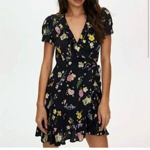 Black floral wrap dress